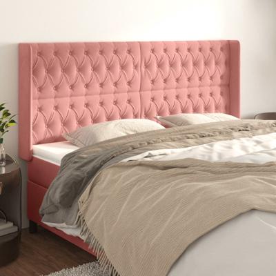 Hoofdbord met randen 183x16x118/128 cm fluweel roze