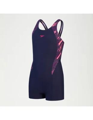 Speedo Eco+ H-boom Splice Legsuit Kinder Badpak (navy/roze) 9-10y Navy / Roze