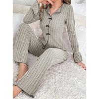 Dames Pyjama Sets Heldere kleur Modieus Comfortabel Huis Dagelijks Bed Gebreid Ademend V-Wire Lange mouw Trui Pantalon Elastische taille Herfst Winter Zwart Blozend Roze Lightinthebox