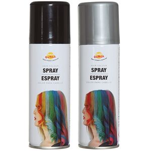 Carnaval verkleed haar verf/spray - zwart en zilver - spuitbus - 125 ml