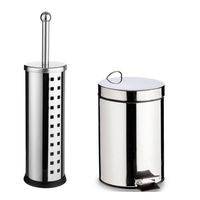 Toiletborstel houder zilver rvs 39 cm met pedaalemmer 3 liter - Badkameraccessoireset - thumbnail