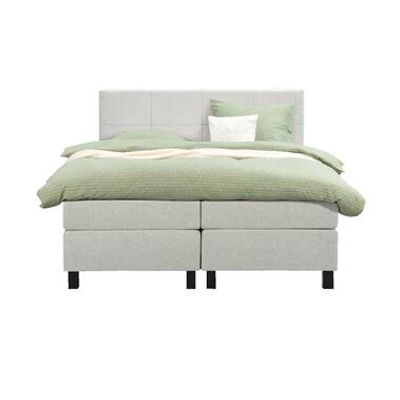 Boxspring Liv geblokt - ecru - 180x200 cm - vierkante poot - Leen Bakker
