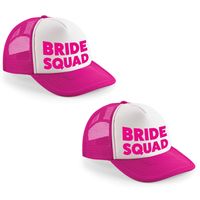 8x stuks roze fuchsia/ wit Bride Squad snapback cap/ truckers pet dames - Vrijgezellenfeest petjes - thumbnail