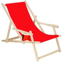 Ligbed Strandstoel Ligstoel Verstelbaar Armleuningen Beukenhout Handgemaakt Rood - thumbnail
