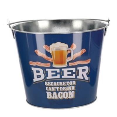 IJsemmer/bierkoeler met handvat - Retro look - 4.5L - metaal - blauw - D22 x H17 cm