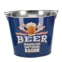 IJsemmer/bierkoeler met handvat - Retro look - 4.5L - metaal - blauw - D22 x H17 cm