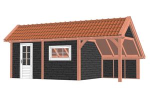 Trendhout Kapschuur De Hoeve XL 765x380 cm - Combinatie 1- Kapschuurdak- Onbehandeld lariks Douglas hout- Trendhout