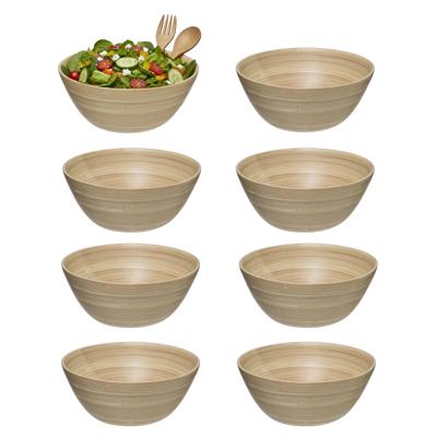 5Five Sla en serveer kommetjes - 8x - schaaltjes - bamboe hout - D17 x H7 cm - ontbijt - keuken