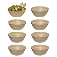 5Five Sla en serveer kommetjes - 8x - schaaltjes - bamboe hout - D17 x H7 cm - ontbijt - keuken