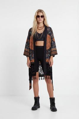 Etnische kimono met kwastjes - BLACK - M