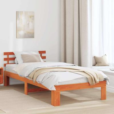 Bedframe met hoofdeinde Bruin 75 x 190 cm Massief grenenhout