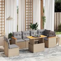 7-delige Loungeset met kussens poly rattan beige