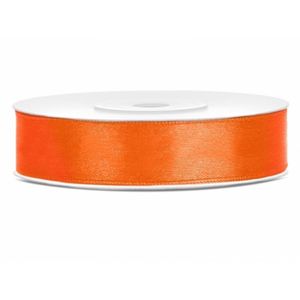 1x Oranje satijnlint rol 1,2 cm x 25 meter cadeaulint verpakkingsmateriaal - Cadeaulinten