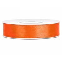 1x Oranje satijnlint rol 1,2 cm x 25 meter cadeaulint verpakkingsmateriaal - Cadeaulinten