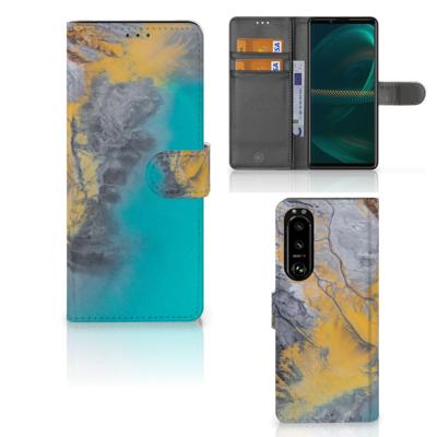Sony Xperia 5III | Bookcase | Marble Blue Gold