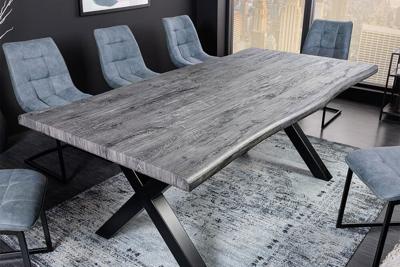 Industriële eettafel WILD 200cm grijs witgekalkt wild eiken design boomrand zwart X-poot - 45087