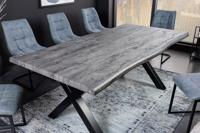 Industriële eettafel WILD 200cm grijs witgekalkt wild eiken design boomrand zwart X-poot - 45087