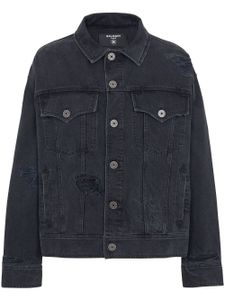 Balmain veste en jean à effet usé - Noir