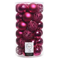 Fuchsia roze kerstversiering kerstballenset kunststof 6 cm 36x - thumbnail