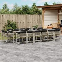 17-delige Tuinset met kussens poly rattan lichtgrijs
