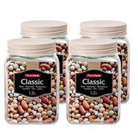 Plasticforte keuken voorraadpot - 4x - weckpotten - kunststof - beige - 1200 ml - met deksel Plasticforte keuken voorraadpot - 4x - weckpotten - kunststof - beige - 1200 ml - met deksel
