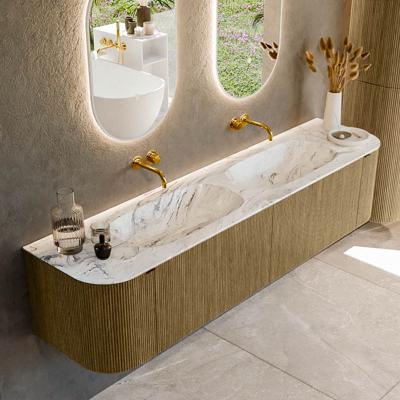 Badmeubel Mondiaz Kurve-Dlux | 190 cm cm | Meubelkleur Dusk | Wastafelkleur Glace | Solid surface | Wasbak beiden zijden spoelbak | Zonder kraangat(en)
