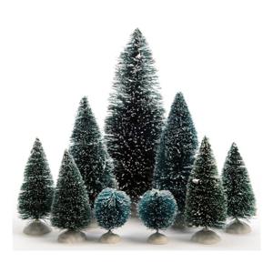 Kerstdorp kerstboompjes - 9x st - groen - 4-22 cm - kunststof - miniatuur boompjes