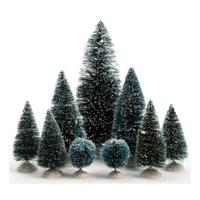 Kerstdorp kerstboompjes - 9x st - groen - 4-22 cm - kunststof - miniatuur boompjes