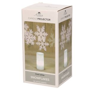 LED kaars met sneeuwvlok projector 7 x 15 cm - kerstverlichting figuur