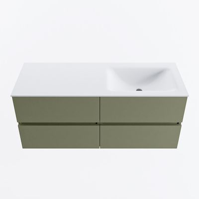 MONDIAZ VICA 120cm badmeubel onderkast Army 4 lades. Wastafel CLOUD rechts 1 kraangat, kleur Talc.