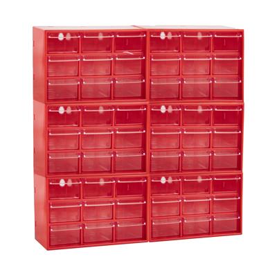 Sorteerbakjes spijkers/schroeven - 54x lades - 18.5 x 10 x 12 cm - opbergkastjes - ophangbaar - rood