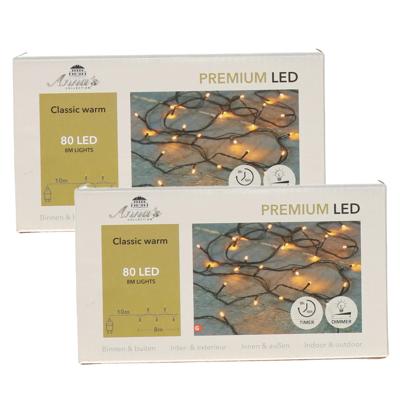 Kerstverlichting premium - 2x - 80 led lampjes - warm wit - 800 cm - lichtsnoer