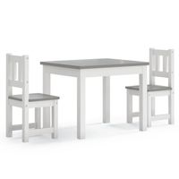The Living Store kindertafel - wit en grijs - MDF - 60 x 50 x 48 cm - inclusief 2 stoelen - thumbnail