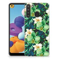 Samsung Galaxy A21 TPU Case Orchidee Groen - thumbnail