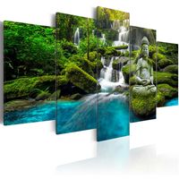 Schilderij -Boeddha in Harmonie , waterval , bos , 5 luik - thumbnail