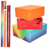 6x Rollen kraft inpakpapier regenboog pakket - regenboog/metallic rood/oranje 200 x 70/50 cm - Cadeaupapier - thumbnail