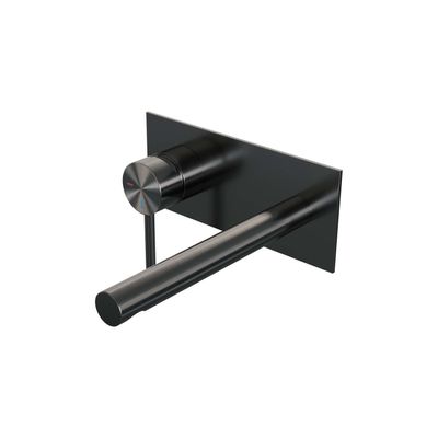 Inbouw Wastafelmengkraan Brauer Gunmetal Edition Coldstart Rechte Uitloop Ronde Hendel Links Geborsteld Gunmetal PVD Met Afdekplaat