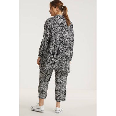 No.1 by OX semi-transparante tuniek met paisleyprint en ruches zwart/wit No.1 by OX semi-transparante tuniek met paisleyprint en ruches zwart/wit