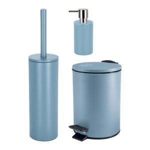 Badkamer accessoires set - WC-borstel/pedaalemmer/zeeppompje - metaal/keramiek - lichtblauw