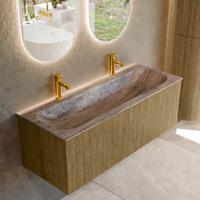 Badmeubel Mondiaz Kurve-Dlux | 120 cm | Meubelkleur Dusk | Wastafelkleur Oza | Solid surface | Wasbak midden spoelbak | 2 kraangaten