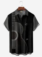 Music Guitar Lapel Chest Pocket Hawaiian Shirt