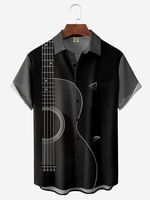 Music Guitar Lapel Chest Pocket Hawaiian Shirt - thumbnail