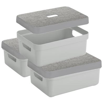 3x Opbergbox/mand lichtgrijs 9 liter kunststof met deksel