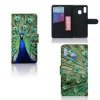 Samsung Galaxy M20 Telefoonhoesje met Pasjes Pauw - thumbnail