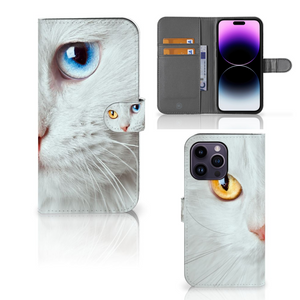 iPhone 15 Pro Max Telefoonhoesje met Pasjes Witte Kat