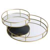 Urban Living Kaarsenborden set met spiegelbodem - 2x stuks - goud - Kaarsenplateaus - D25 en D35 cm