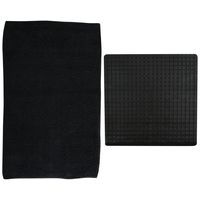 MSV Douche anti-slip mat en droogloop mat - Napoli badkamer set - rubber/polyester - zwart - thumbnail