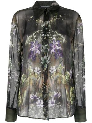 Alberta Ferretti jupe en soie à fleurs - Gris