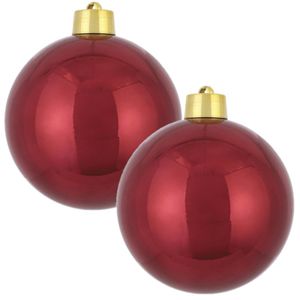 2x Grote kunststof decoratie kerstbal donkerrood 20 cm