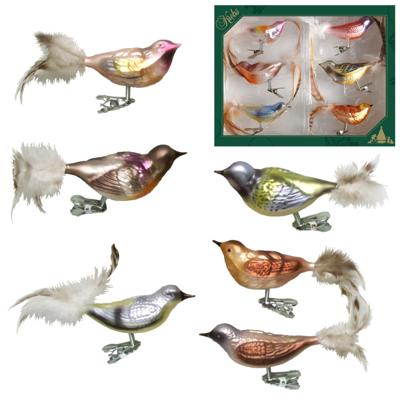 Krebs Decoratie vogels - 6x - op clip - diverse kleuren - 11 cm - glas - vogeltjes